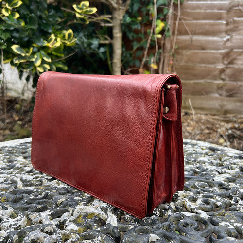 Cognac Flap Over 'Hannah' Leather Crossbody Bag (side)