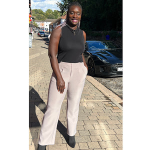 Shallow Ash Pinch Pleat High Waisted Wid Leg Trousers