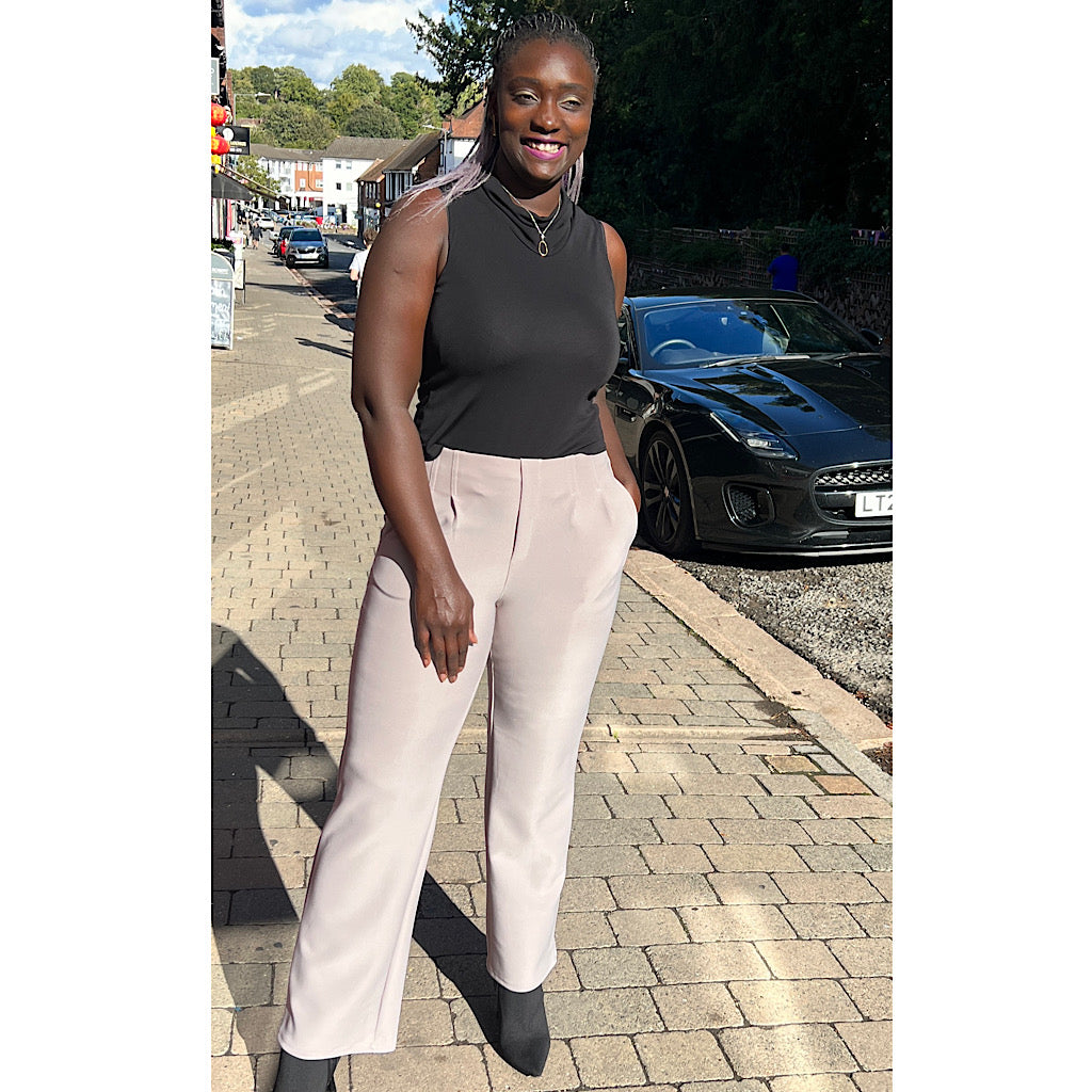 Shallow Ash Pinch Pleat High Waisted Wid Leg Trousers