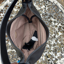 Load image into Gallery viewer, Black Shoulder Bag with Twin Front Zip Pockets (open)
