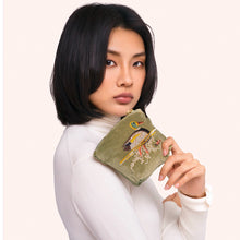 Load image into Gallery viewer, Embroidered Mallard Duck Velvet Coin Purse (scale)
