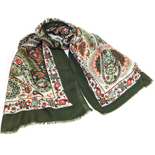 Load image into Gallery viewer, Emerald Green Paisley Print Scarf (Close up)
