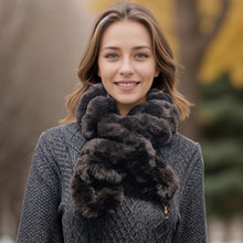 Load image into Gallery viewer, Espresso Brown Winter Luxe Faux Fur Twist Scarf (on model)
