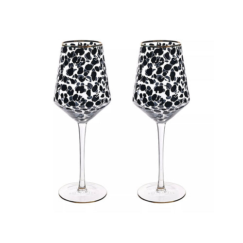 Set of 2 Leopard Print Wine Glasses