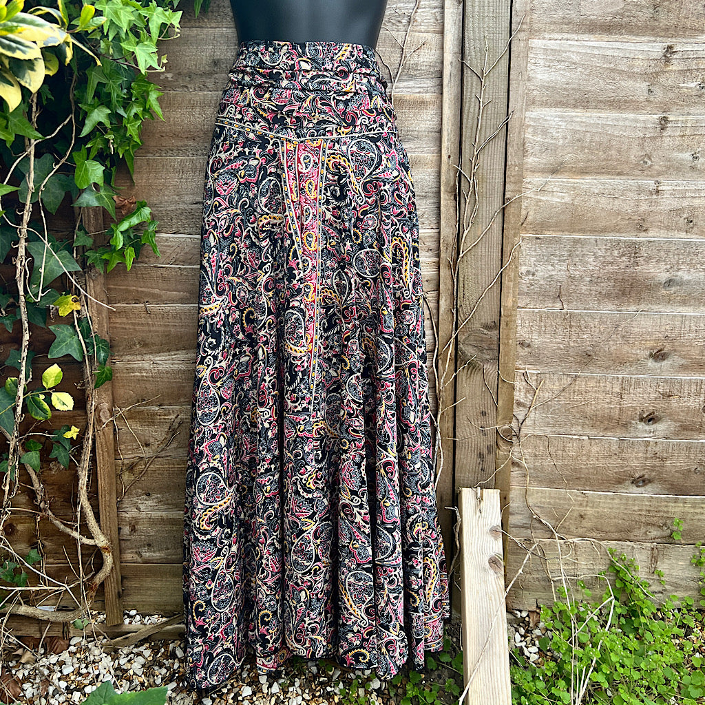 Black & Pink Silk Feel Paisley Printed Culottes