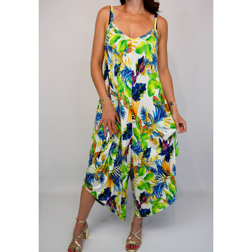 Multi Leaf Print Wide Leg Jumpsuit Style Culottes