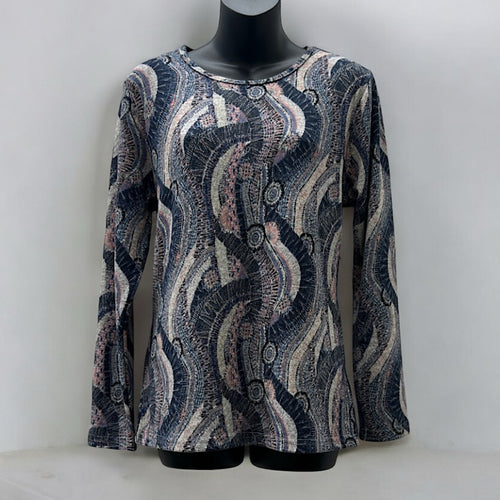 Navy “Midnight Mosaic” Abstract Print Long-Sleeve Top