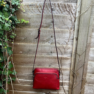 Red 'Cecilia' Italian Leather Crossbody Bag (hanging)
