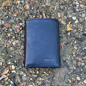 Small Black Italian Leather Wallet | 4 Card Slots (closed)