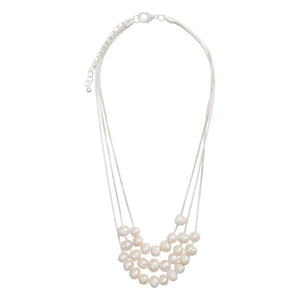 Matt Silver Cream Multi Row Fresh Water Pearls Necklace