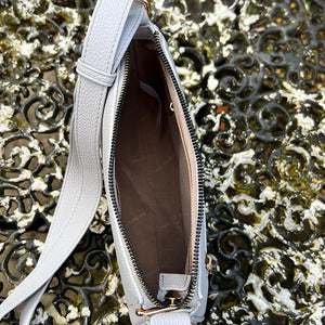Grey Crossbody Bag with Wide Adjustable Strap (open)