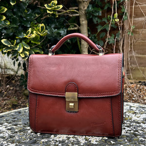 Small Tan Italian Attaché Leather Bag (front)