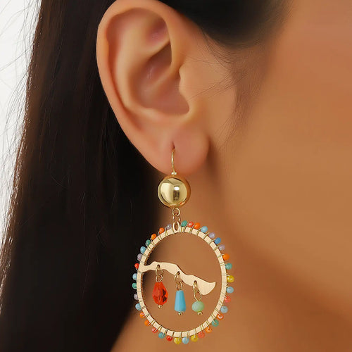 Multi-Coloured Bohemian Style Beaded Earrings (on model)