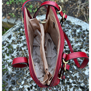 Red 2-in-One 'Caterina' Italian Leather Shoulder Bag & Backpack (open)