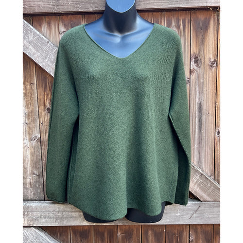 Olive Basic Soft Knit V-Neck Jumper
