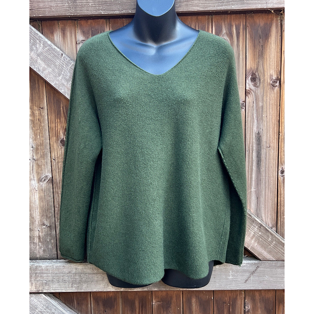 Olive Basic Soft Knit V-Neck Jumper