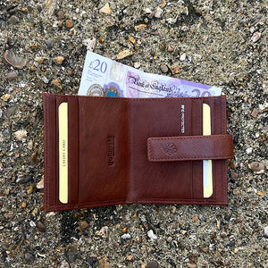 Tan Leather Credit Card Holder with Note Section (open)