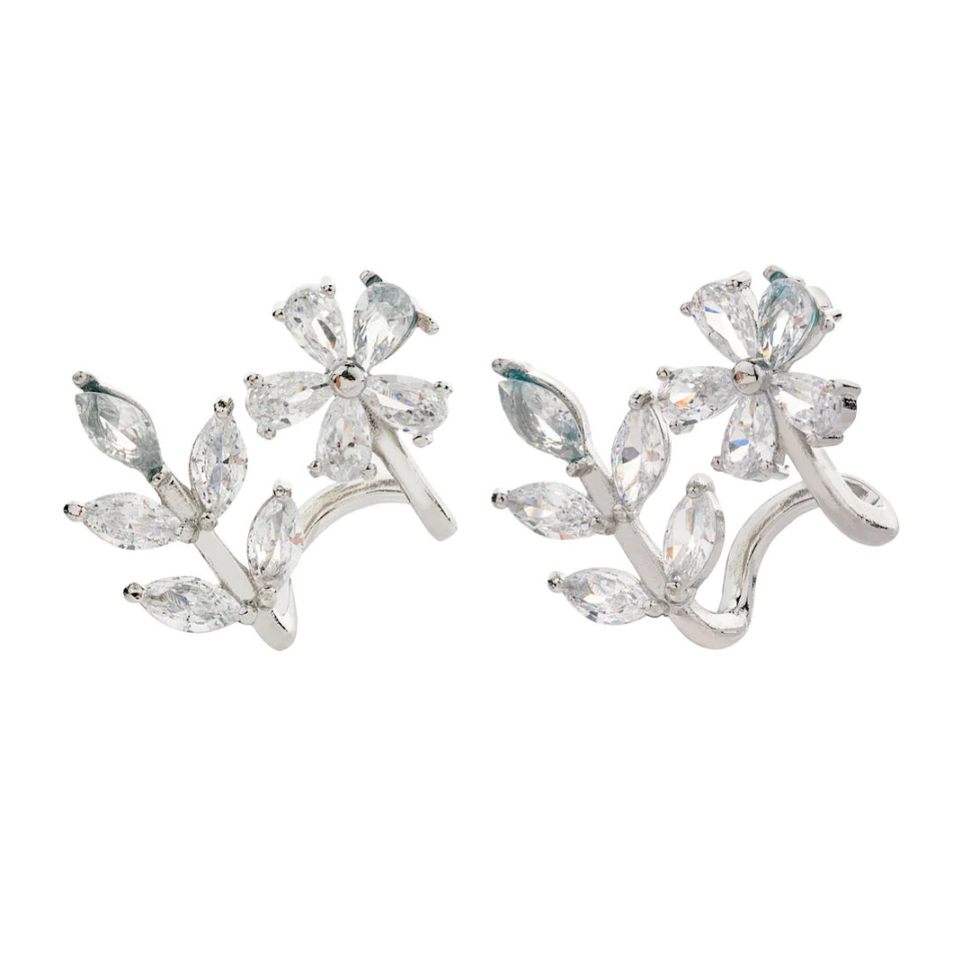 Crystal Leaf & Flower Cubic Zirconia Earrings