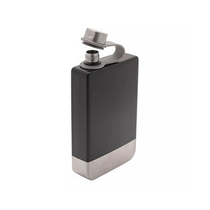 Black 8oz Rectangular Hip Flask (open)