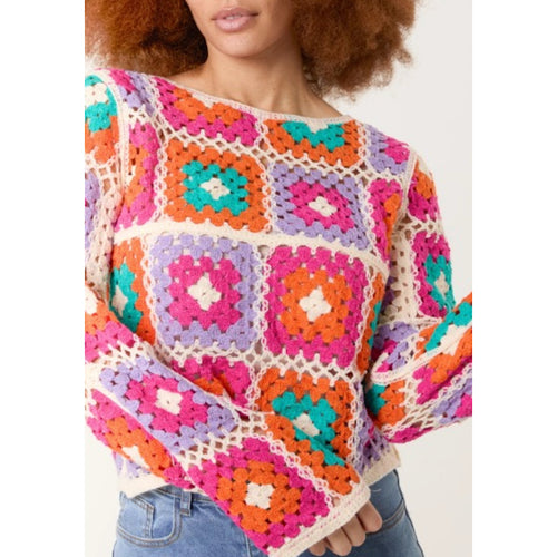 Floral Patched Coloured Crochet Top (close up)
