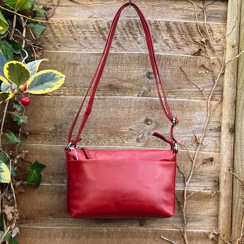 Red 'Astrid' Classic Leather Crossbody Bag (front)