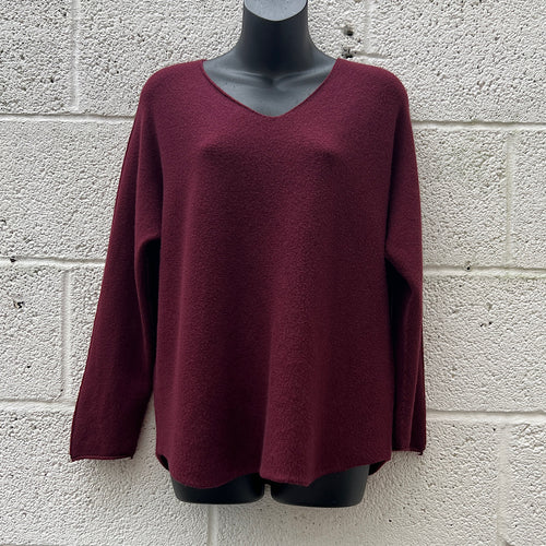 Burgundy Basic Soft Knit V-Neck Jumper