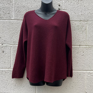 Burgundy Basic Soft Knit V-Neck Jumper