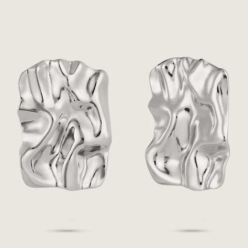 Unique Stainless Steel Silver Melting Chunky Earrings (side)