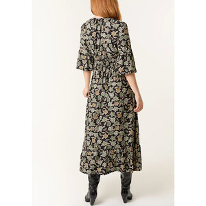 Green Leaf Print V-Neck Shirred Maxi Dress (back)