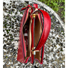 Load image into Gallery viewer, Red &quot;Aria&quot; Italian Leather Croc Grab Bag (open)
