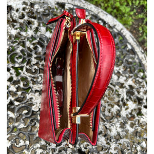 Red "Aria" Italian Leather Croc Grab Bag (open)