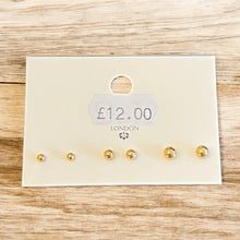 Load image into Gallery viewer, 3 Set 18k Gold Plated Stud Stainless Steel Earrings
