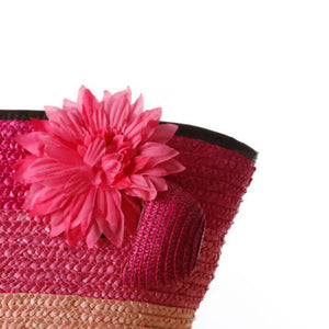 Hot Pink Straw Basket Bag with Flower and Free Coin Purse (flower & coin purse)