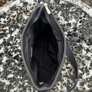 Dark Grey Front Zip Pocket Messenger Style Bag (open)