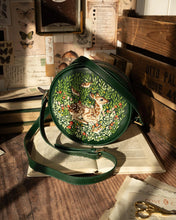Load image into Gallery viewer, Fable Embroidered Woodland Fawn Round Crossbody Bag – Forest Green (1)
