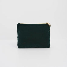 Load image into Gallery viewer, Fable England Woodland Wildlife Embroidered Velvet Pouch – Forest Green (back)
