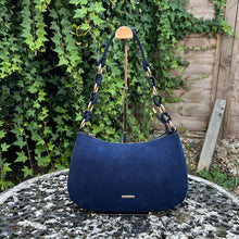 Load image into Gallery viewer, Faux Suede Chain Detail Shoulder Bag (navy)
