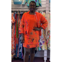Load image into Gallery viewer, Floral Hem Linen Blossom Pocket Dress with Stretch Side Panel ( burnt orange with shirt)
