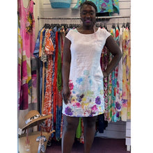 Load image into Gallery viewer, Floral Hem Linen Blossom Pocket Dress with Stretch Side Panel (white)
