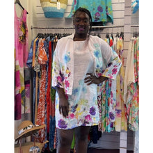 Load image into Gallery viewer, Floral Hem Linen Blossom Pocket Dress with Stretch Side Panel (white with shirt)
