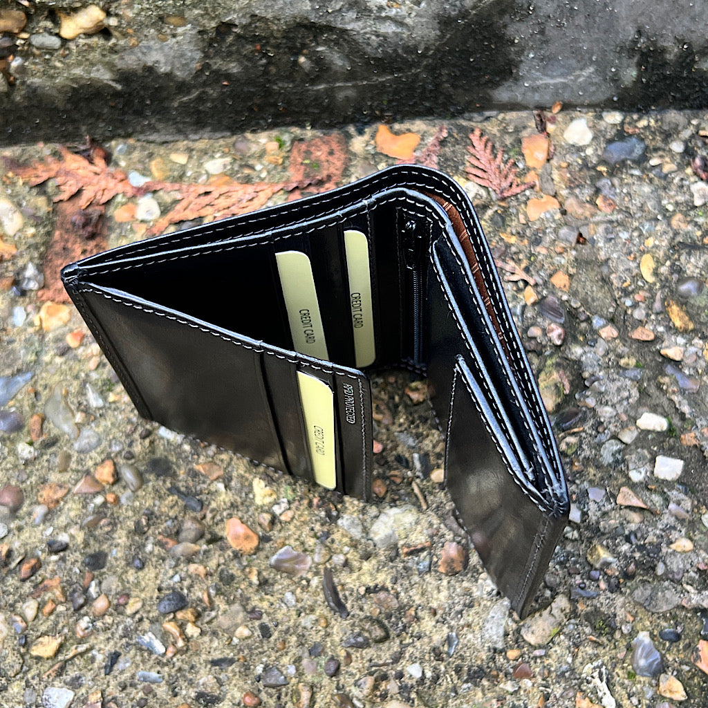 Gents Black Leather Tri-Fold Wallet By Oak