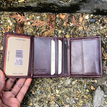 Load image into Gallery viewer, Gents Brown Leather Tri-Fold Wallet By Oak (open)
