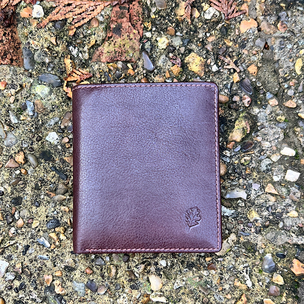 Gents Brown Small Leather Wallet By Oak | 9 Card Slots
