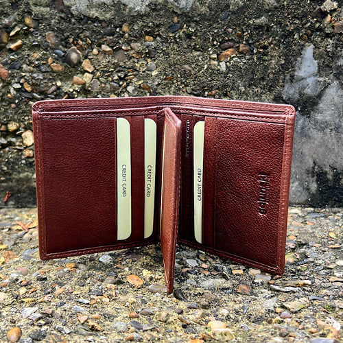 Gents Tan Small Leather Wallet by Oak | 9 Card Slots (open)