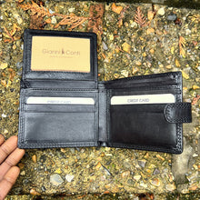 Load image into Gallery viewer, Gianni Conti Classic Black Italian Leather Wallet – Tab Closure (9 card slots)
