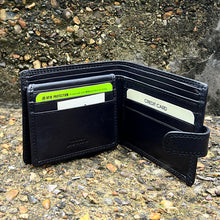 Load image into Gallery viewer, Gianni Conti Classic Black Italian Leather Wallet – Tab Closure (open)

