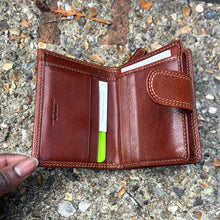 Load image into Gallery viewer, Gianni Conti Italian Leather RFID Compact Bifold Purse – Tan (open)
