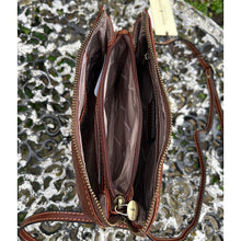 Load image into Gallery viewer, Gianni Conti Italian Leather Slim Triple Compartment Crossbody Bag (open)
