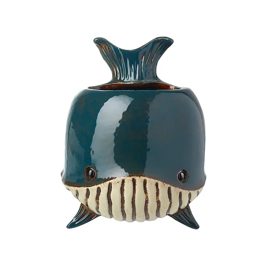 hanging whale planter Glazed Ceramic Whale Hanging Planter Pot – Coastal Ocean Blue Gift