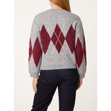 Load image into Gallery viewer, Grey &amp; Berry Argyle Knit Jumper (back)

